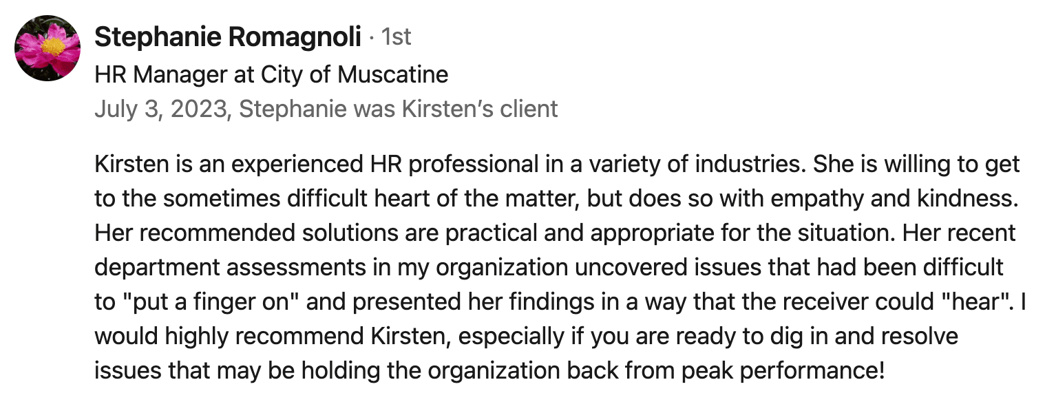 Team Assessment Department Assessment for City Managers Reviews Testimonials Kirsten E Vogel Human Resource Professional Focus Forward Coaching